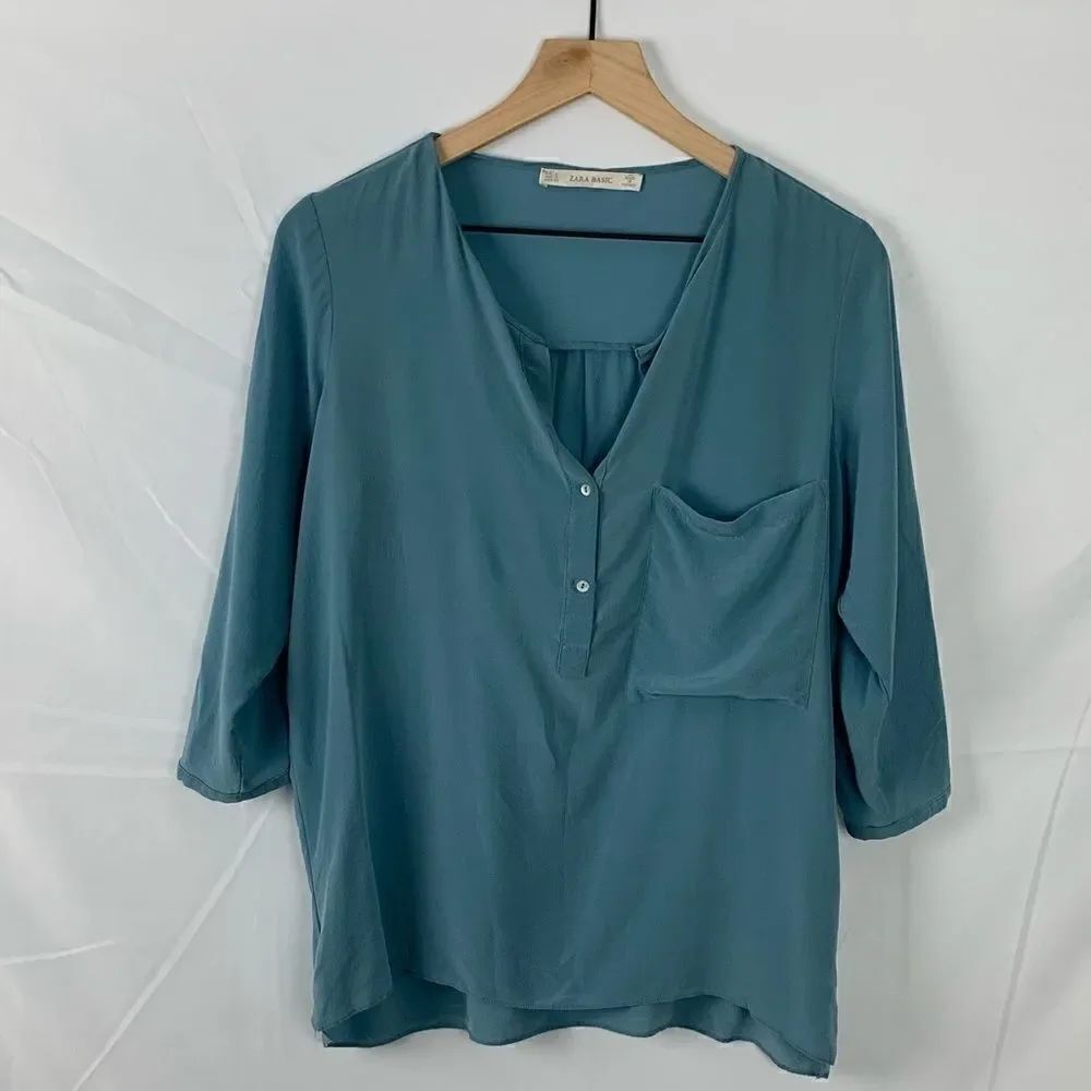 Women’s Zara Basics Blouse Aqua Small